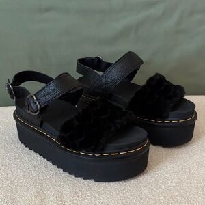 Dr Martens Heart Fuzzy Black Platform Sandals